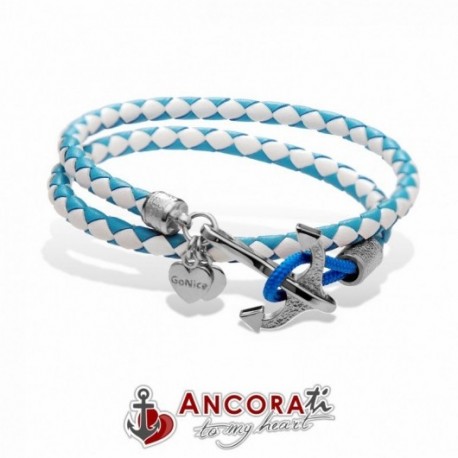 Go Nice - AncoraTi Bracciale con Ancora  Interlace Donna Bianco e Azzurro - hd208