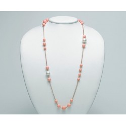 Miluna - Collana in Argento rosa con perle e granuli di Corallo Rosa - PCL5215M